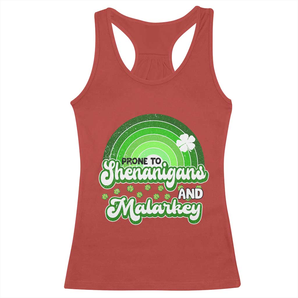Funny St Patrick's Day Racerback Tank Top Prone To Shenanigans And Malarkey TS09 Red Print Your Wear