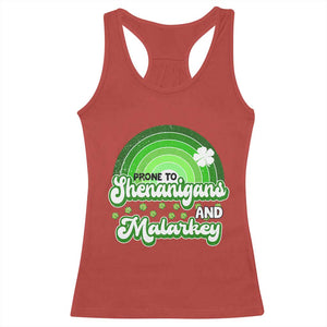 Funny St Patrick's Day Racerback Tank Top Prone To Shenanigans And Malarkey TS09 Red Print Your Wear