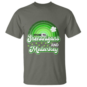 Funny St Patrick's Day T Shirt Prone To Shenanigans And Malarkey TS09 Military Green Print Your Wear