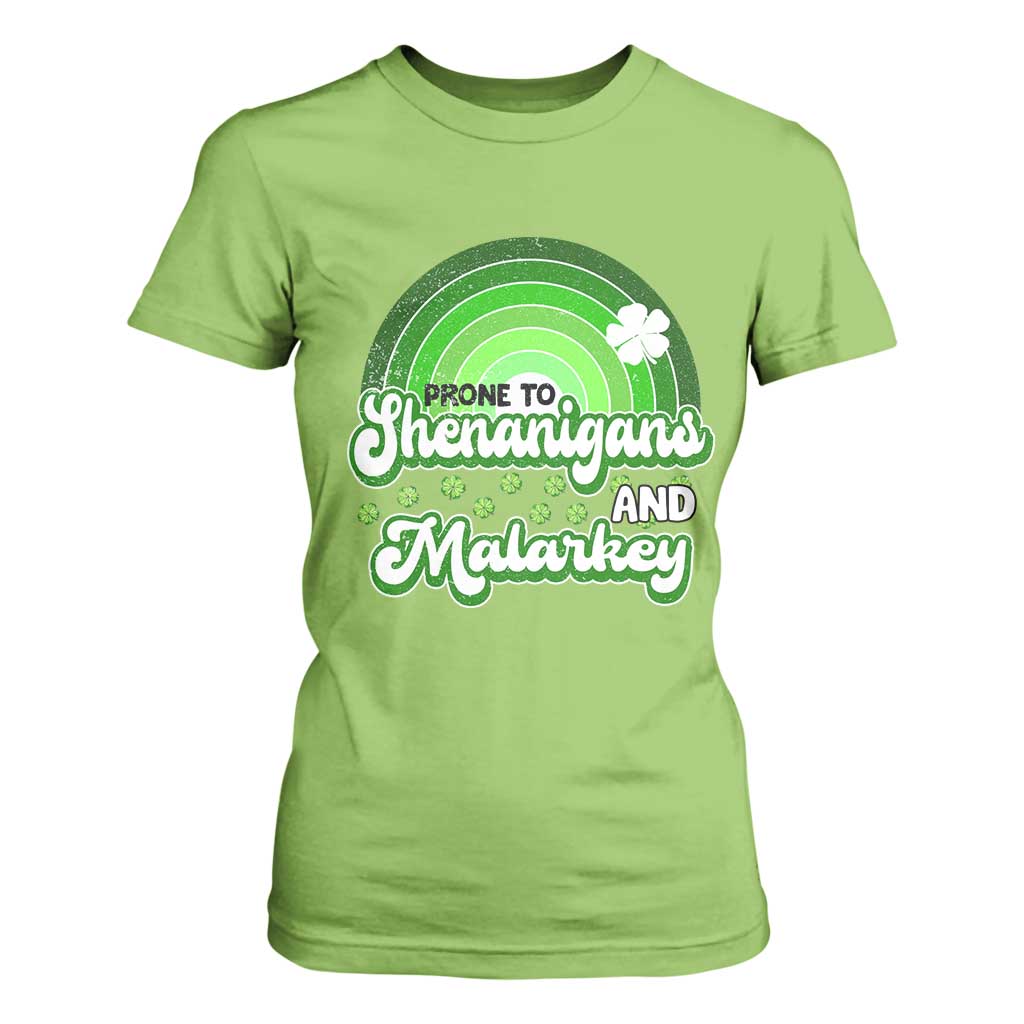 Funny St Patrick's Day T Shirt For Women Prone To Shenanigans And Malarkey TS09 Lime Print Your Wear