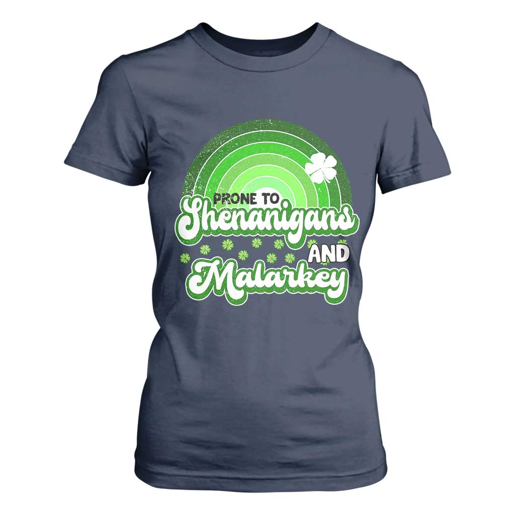Funny St Patrick's Day T Shirt For Women Prone To Shenanigans And Malarkey TS09 Navy Print Your Wear