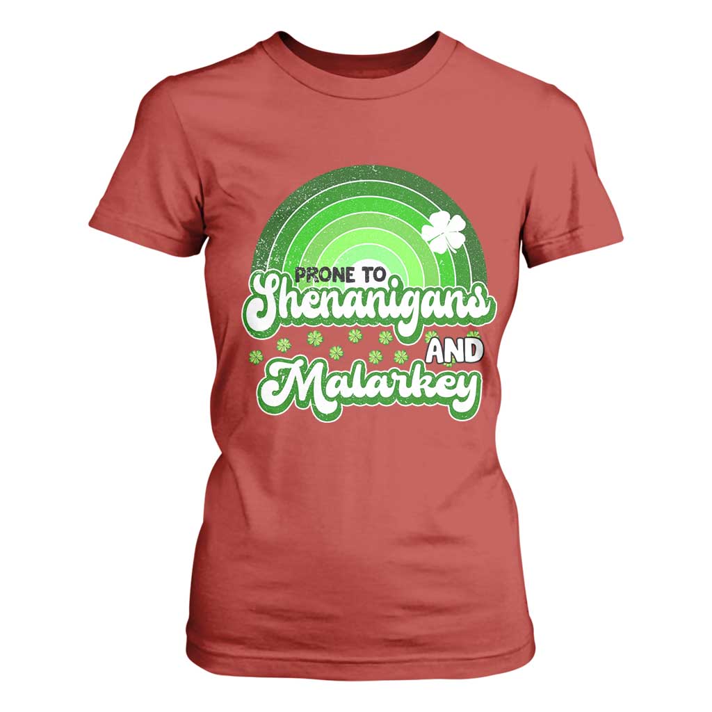 Funny St Patrick's Day T Shirt For Women Prone To Shenanigans And Malarkey TS09 Red Print Your Wear