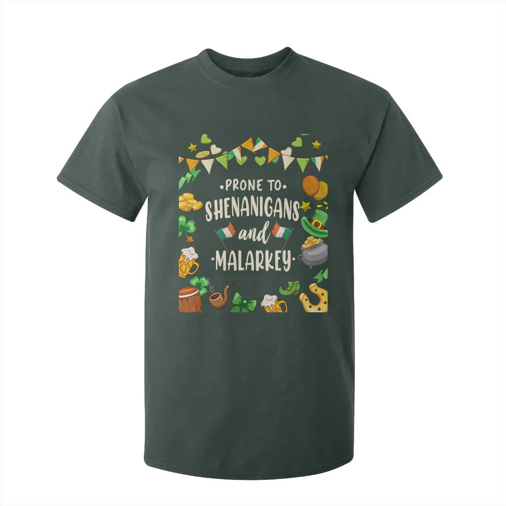 St Patrick's Day T Shirt For Kid Funny Prone To Shenanigans And Malarkey TS09 Dark Forest Green Print Your Wear
