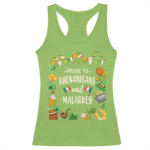 St Patrick's Day Racerback Tank Top Funny Prone To Shenanigans And Malarkey TS09 Lime Print Your Wear