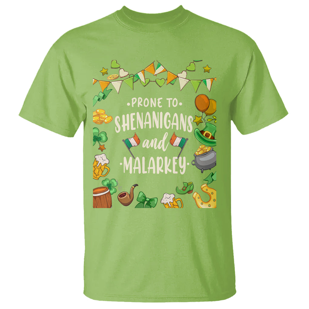St. Patrick's Day T Shirt Funny Prone To Shenanigans And Malarkey TS09 Lime Printyourwear