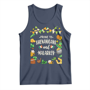 St Patrick's Day Tank Top Funny Prone To Shenanigans And Malarkey TS09 Navy Print Your Wear