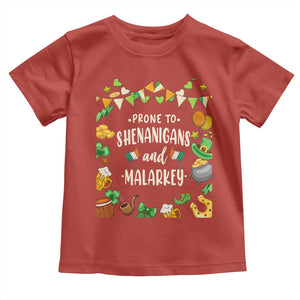 St Patrick's Day Toddler T Shirt Funny Prone To Shenanigans And Malarkey TS09 Red Print Your Wear