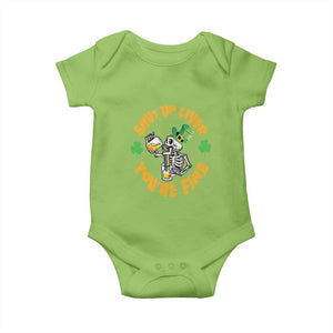 St Patrick's Day Baby Onesie Beer Drinking Skeleton Shut Up Liver You're Fine TS09 Lime Print Your Wear