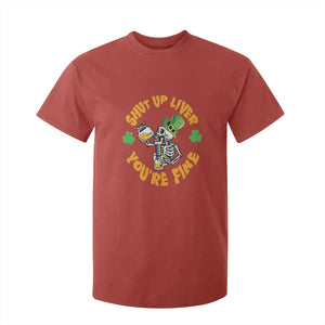 St Patrick's Day T Shirt For Kid Beer Drinking Skeleton Shut Up Liver You're Fine TS09 Red Print Your Wear
