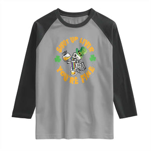 St Patrick's Day Raglan Shirt Beer Drinking Skeleton Shut Up Liver You're Fine TS09 Sport Gray Black Print Your Wear