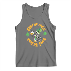 St Patrick's Day Tank Top Beer Drinking Skeleton Shut Up Liver You're Fine TS09 Black Heather Print Your Wear