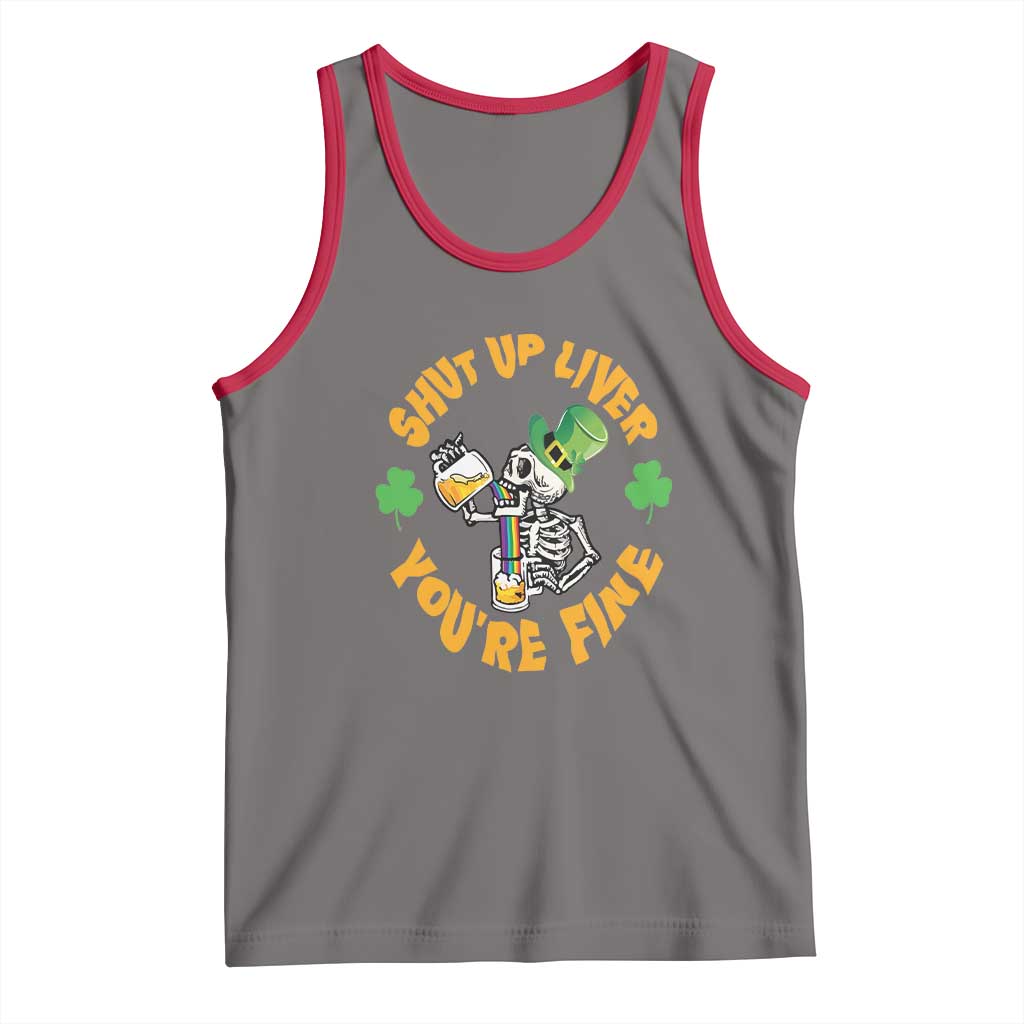 St Patrick's Day Tank Top Beer Drinking Skeleton Shut Up Liver You're Fine TS09 Deep Heather Red Print Your Wear