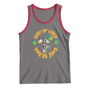 St Patrick's Day Tank Top Beer Drinking Skeleton Shut Up Liver You're Fine TS09 Deep Heather Red Print Your Wear