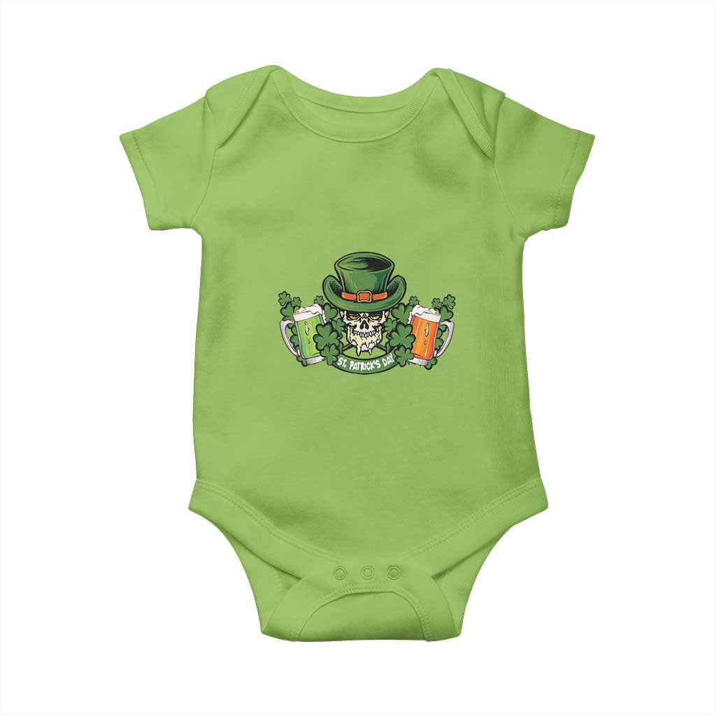 St Patrick's Day Baby Onesie Irish Beer Funny Skeleton Drinking TS09 Lime Print Your Wear