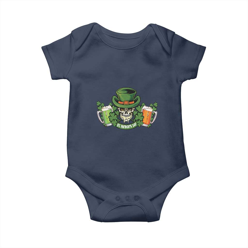 St Patrick's Day Baby Onesie Irish Beer Funny Skeleton Drinking TS09 Navy Print Your Wear