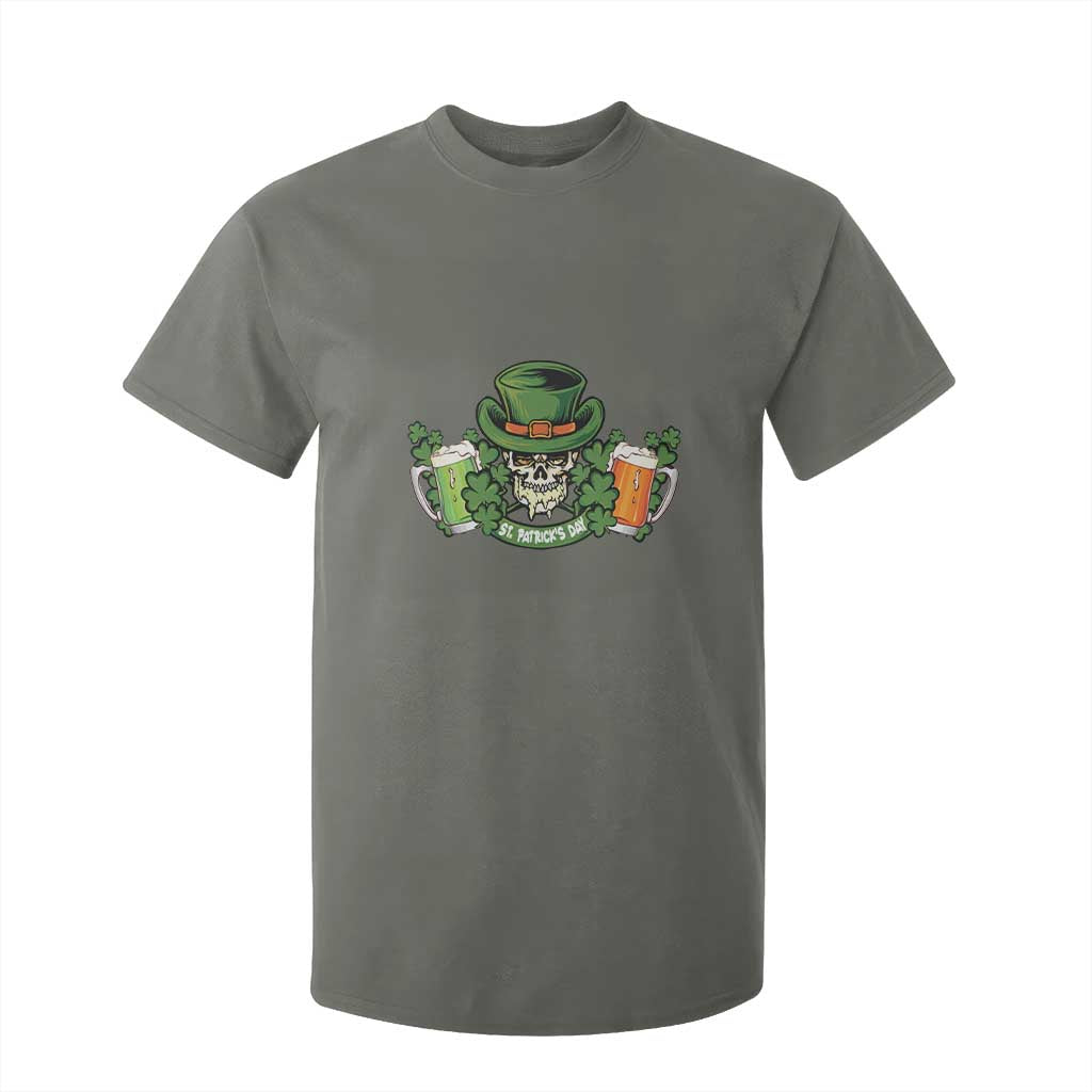 St Patrick's Day T Shirt For Kid Irish Beer Funny Skeleton Drinking TS09 Military Green Print Your Wear