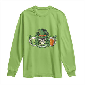 St Patrick's Day Long Sleeve Shirt Irish Beer Funny Skeleton Drinking TS09 Lime Print Your Wear