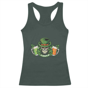 St Patrick's Day Racerback Tank Top Irish Beer Funny Skeleton Drinking TS09 Dark Forest Green Print Your Wear