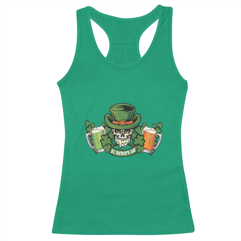 St Patrick's Day Racerback Tank Top Irish Beer Funny Skeleton Drinking TS09 Irish Green Print Your Wear