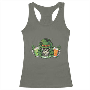 St Patrick's Day Racerback Tank Top Irish Beer Funny Skeleton Drinking TS09 Military Green Print Your Wear