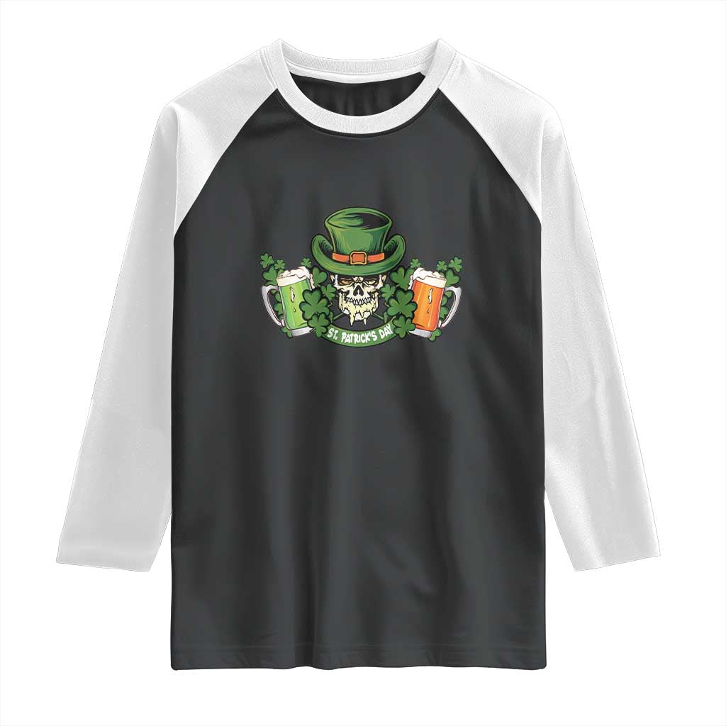 St Patrick's Day Raglan Shirt Irish Beer Funny Skeleton Drinking TS09 Black White Print Your Wear