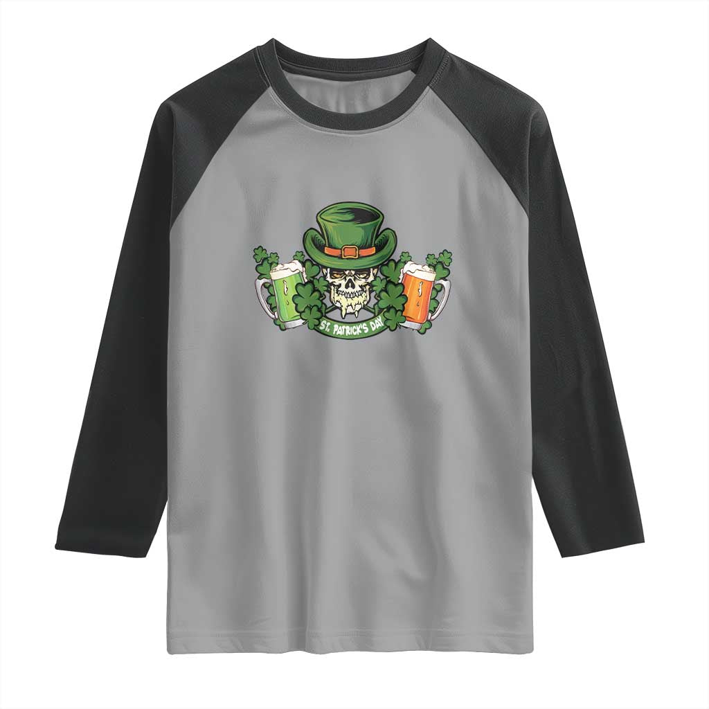 St Patrick's Day Raglan Shirt Irish Beer Funny Skeleton Drinking TS09 Sport Gray Black Print Your Wear