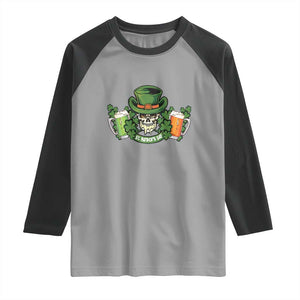 St Patrick's Day Raglan Shirt Irish Beer Funny Skeleton Drinking TS09 Sport Gray Black Print Your Wear