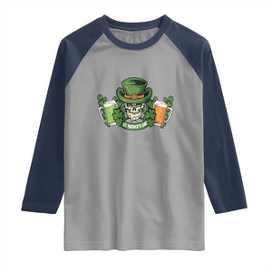 St Patrick's Day Raglan Shirt Irish Beer Funny Skeleton Drinking TS09 Sport Gray Navy Print Your Wear