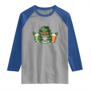 St Patrick's Day Raglan Shirt Irish Beer Funny Skeleton Drinking TS09 Sport Gray Royal Print Your Wear