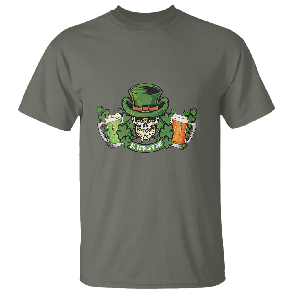 St. Patrick's Day T Shirt Irish Beer Funny Skeleton Drinking TS09 Military Green Printyourwear