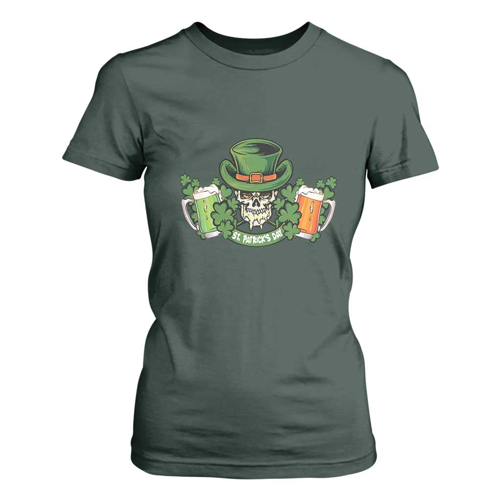 St Patrick's Day T Shirt For Women Irish Beer Funny Skeleton Drinking TS09 Dark Forest Green Print Your Wear