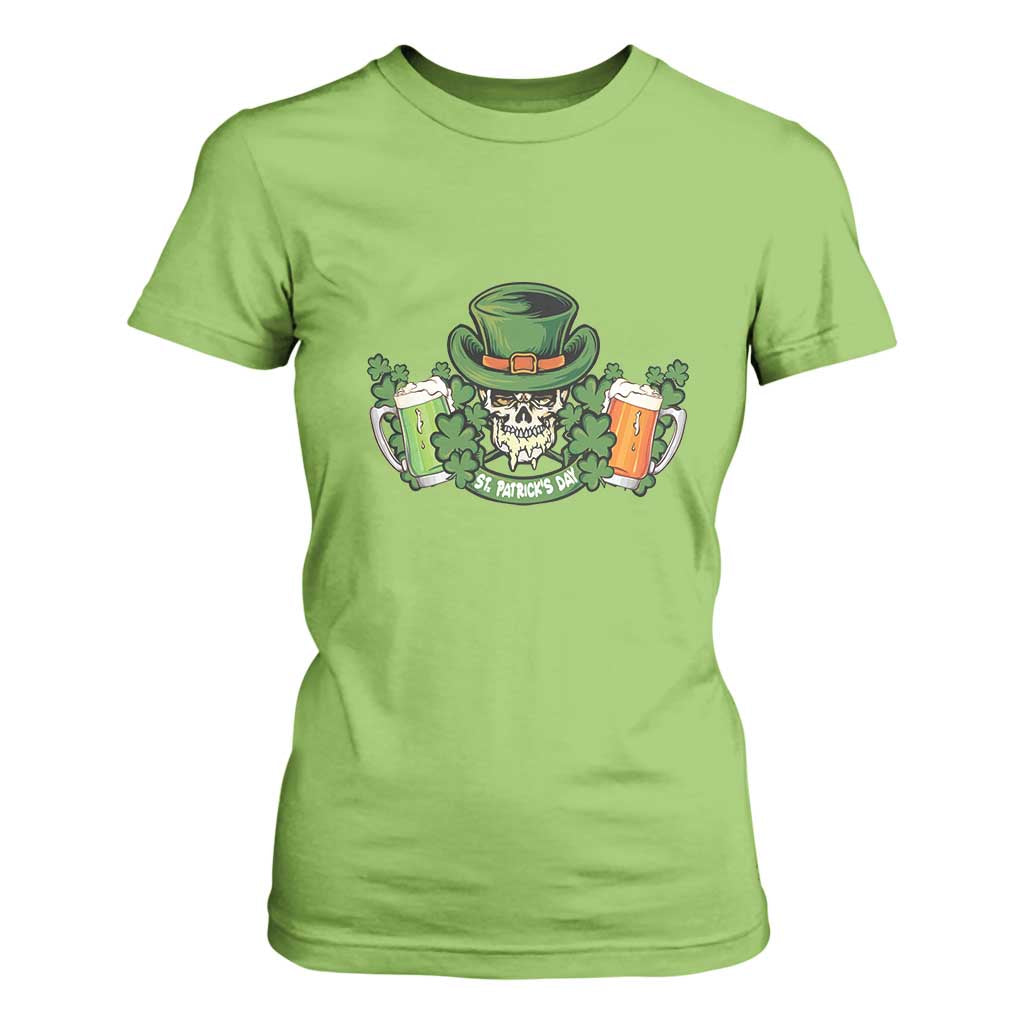 St Patrick's Day T Shirt For Women Irish Beer Funny Skeleton Drinking TS09 Lime Print Your Wear