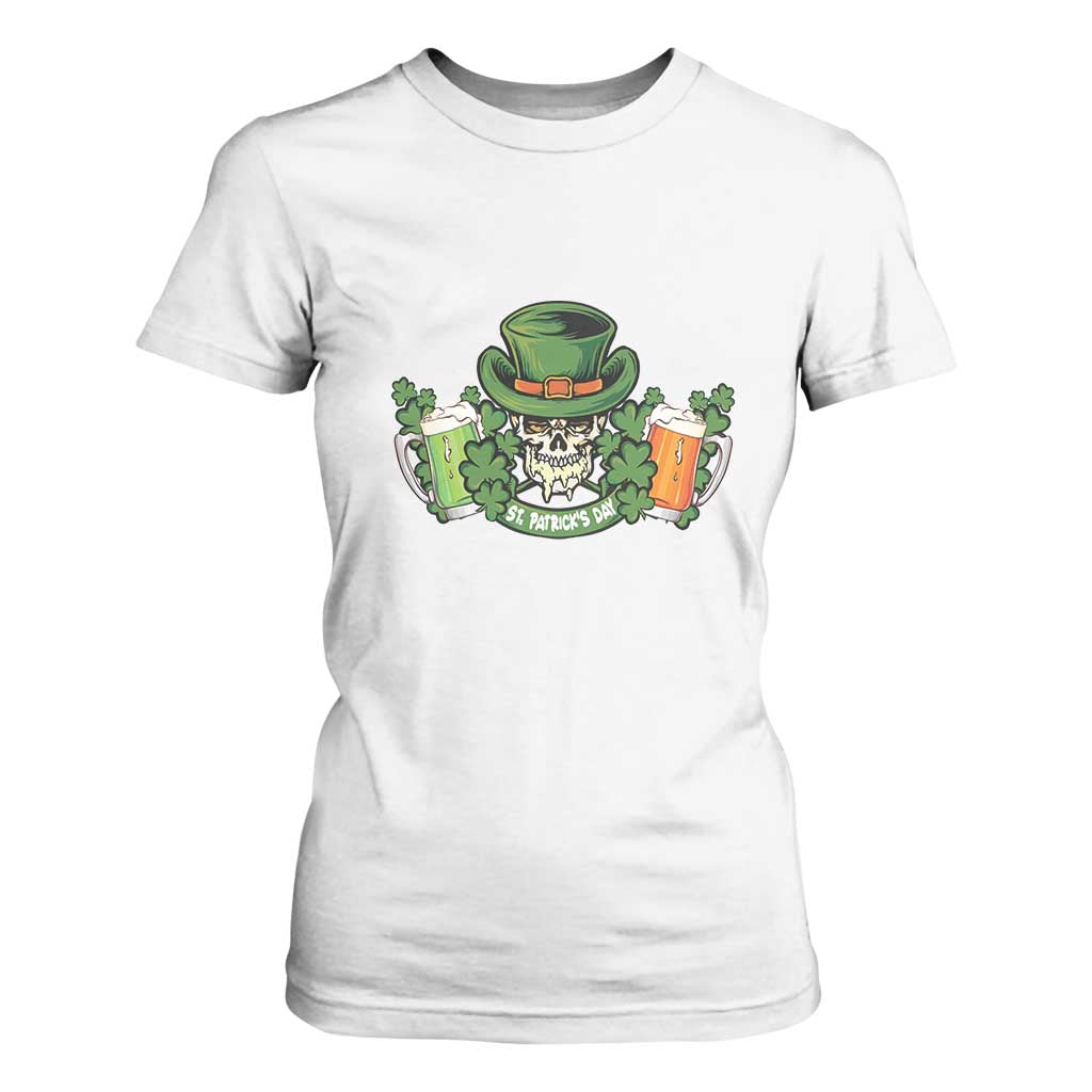 St Patrick's Day T Shirt For Women Irish Beer Funny Skeleton Drinking TS09 White Print Your Wear
