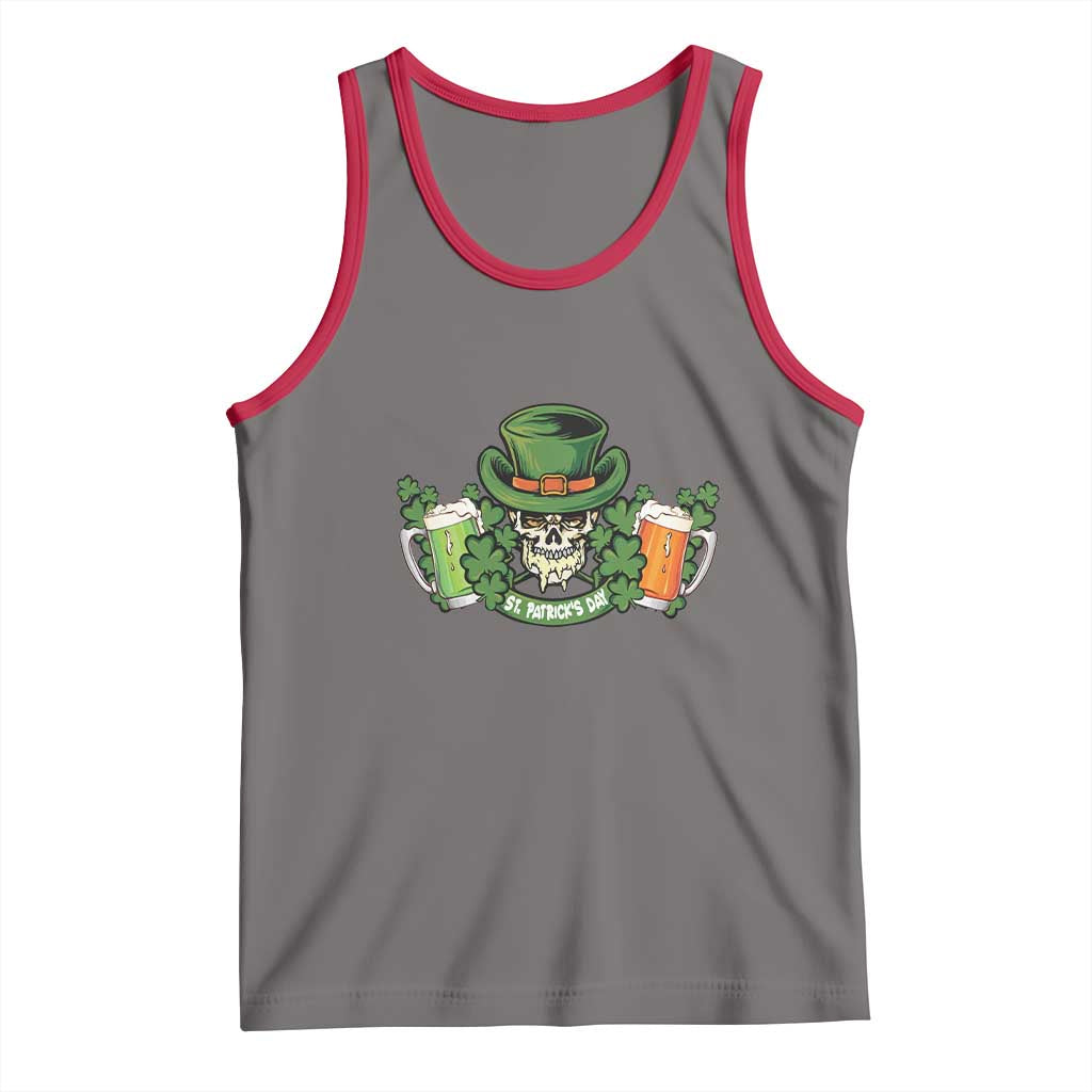 St Patrick's Day Tank Top Irish Beer Funny Skeleton Drinking TS09 Deep Heather Red Print Your Wear