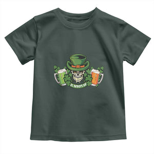 St Patrick's Day Toddler T Shirt Irish Beer Funny Skeleton Drinking TS09 Dark Forest Green Print Your Wear