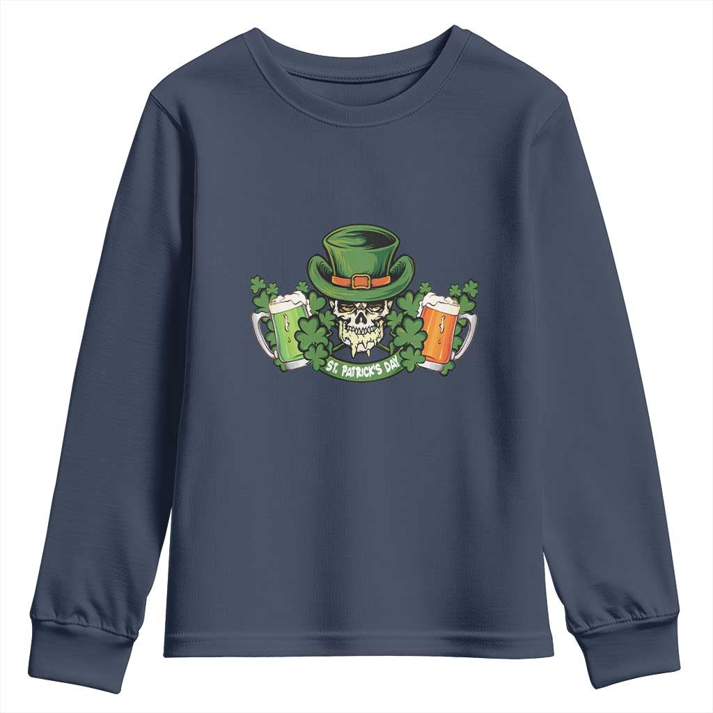 St Patrick's Day Youth Sweatshirt Irish Beer Funny Skeleton Drinking TS09 Navy Print Your Wear