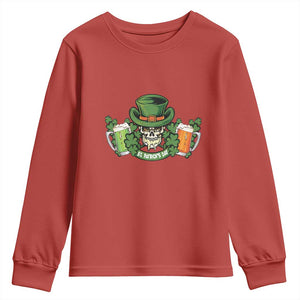 St Patrick's Day Youth Sweatshirt Irish Beer Funny Skeleton Drinking TS09 Red Print Your Wear