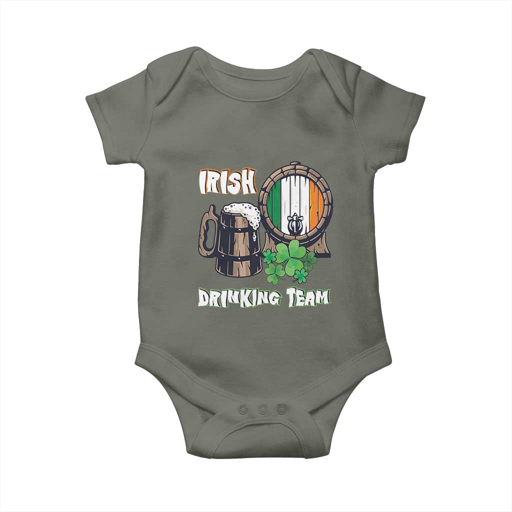 St Patrick's Day Baby Onesie Beer Drinking Team Ireland Flag TS09 Military Green Print Your Wear