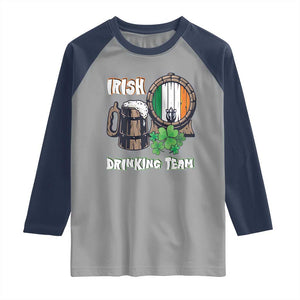 St Patrick's Day Raglan Shirt Beer Drinking Team Ireland Flag TS09 Sport Gray Navy Print Your Wear