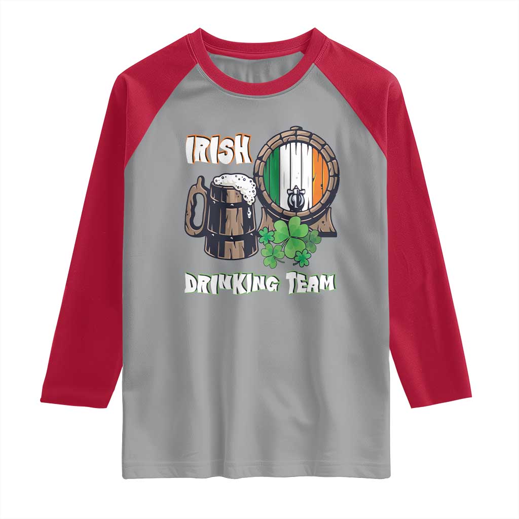 St Patrick's Day Raglan Shirt Beer Drinking Team Ireland Flag TS09 Sport Gray Red Print Your Wear