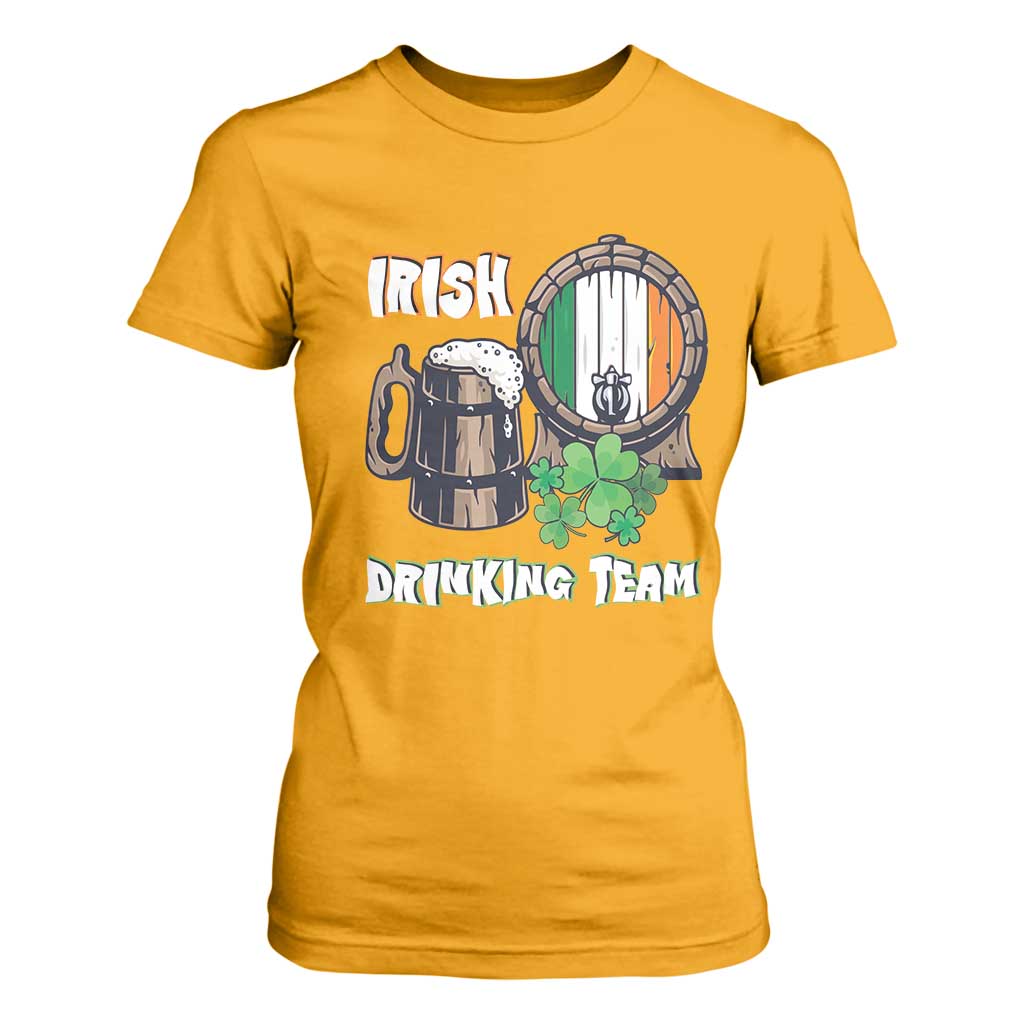 St Patrick's Day T Shirt For Women Beer Drinking Team Ireland Flag TS09 Gold Print Your Wear