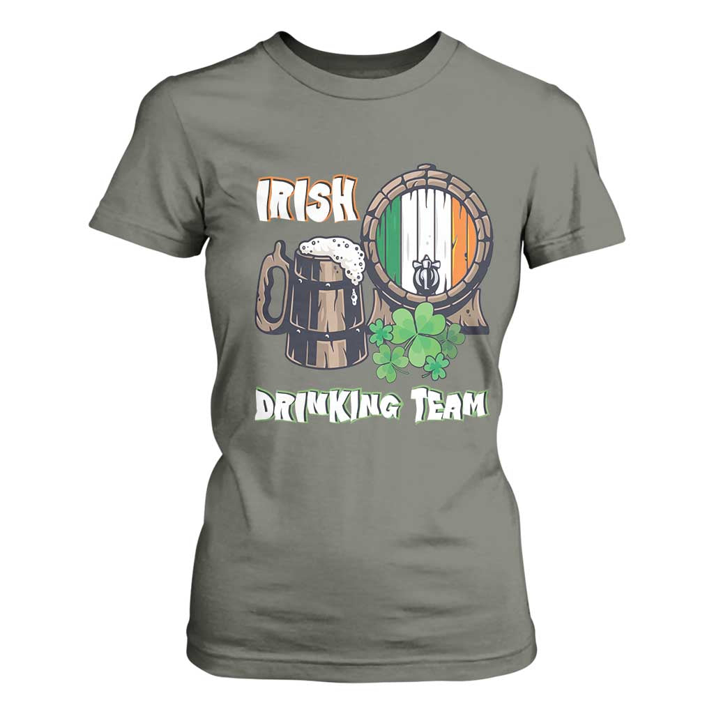St Patrick's Day T Shirt For Women Beer Drinking Team Ireland Flag TS09 Military Green Print Your Wear