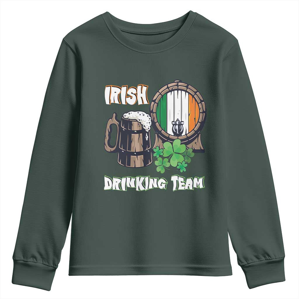 St Patrick's Day Youth Sweatshirt Beer Drinking Team Ireland Flag TS09 Dark Forest Green Print Your Wear