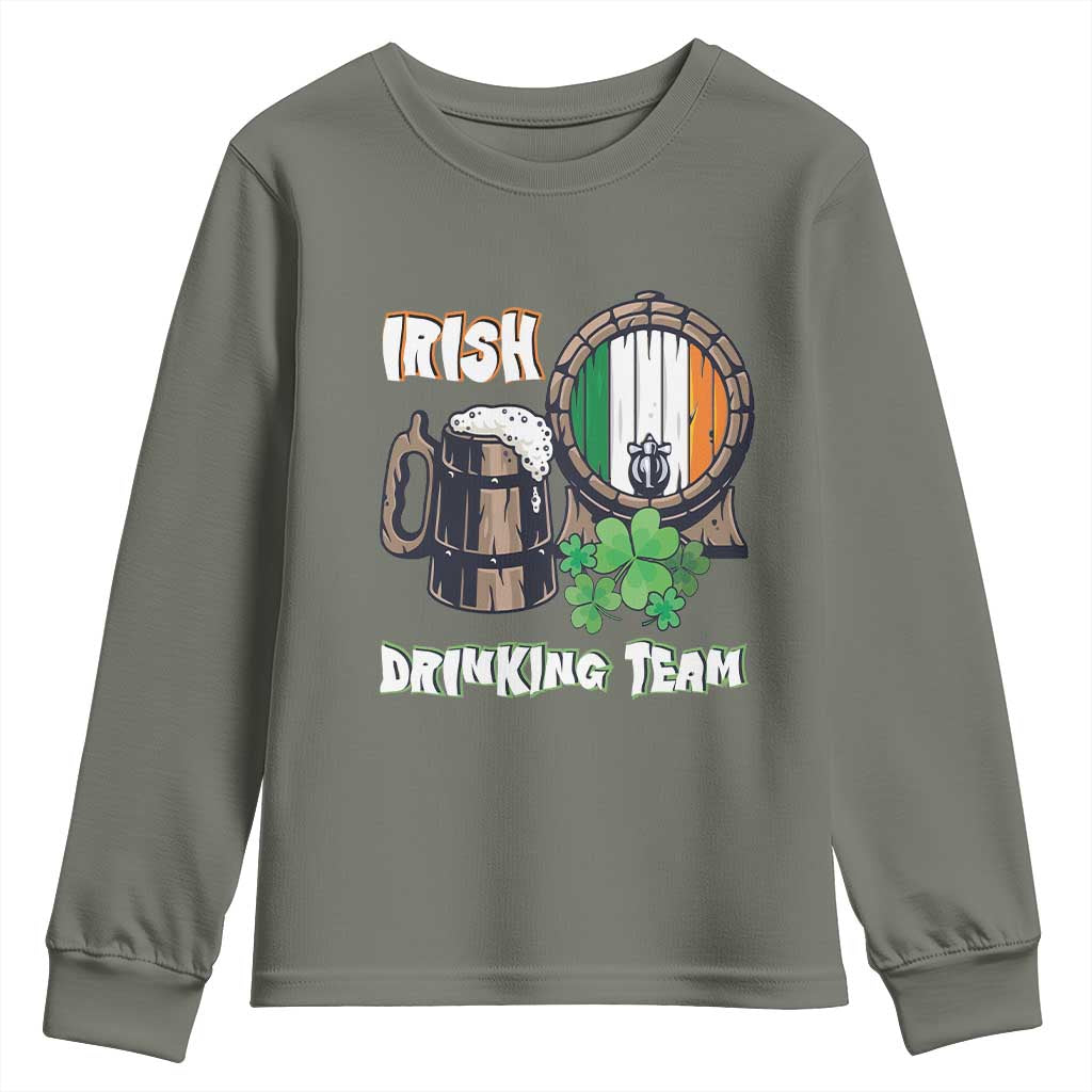 St Patrick's Day Youth Sweatshirt Beer Drinking Team Ireland Flag TS09 Military Green Print Your Wear