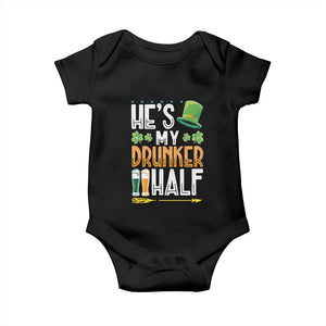 St Patrick's Day Couple Matching Baby Onesie He's My Drunker Half TS09 Black Print Your Wear