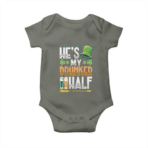 St Patrick's Day Couple Matching Baby Onesie He's My Drunker Half TS09 Military Green Print Your Wear