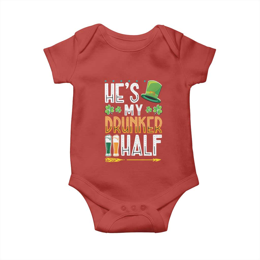 St Patrick's Day Couple Matching Baby Onesie He's My Drunker Half TS09 Red Print Your Wear