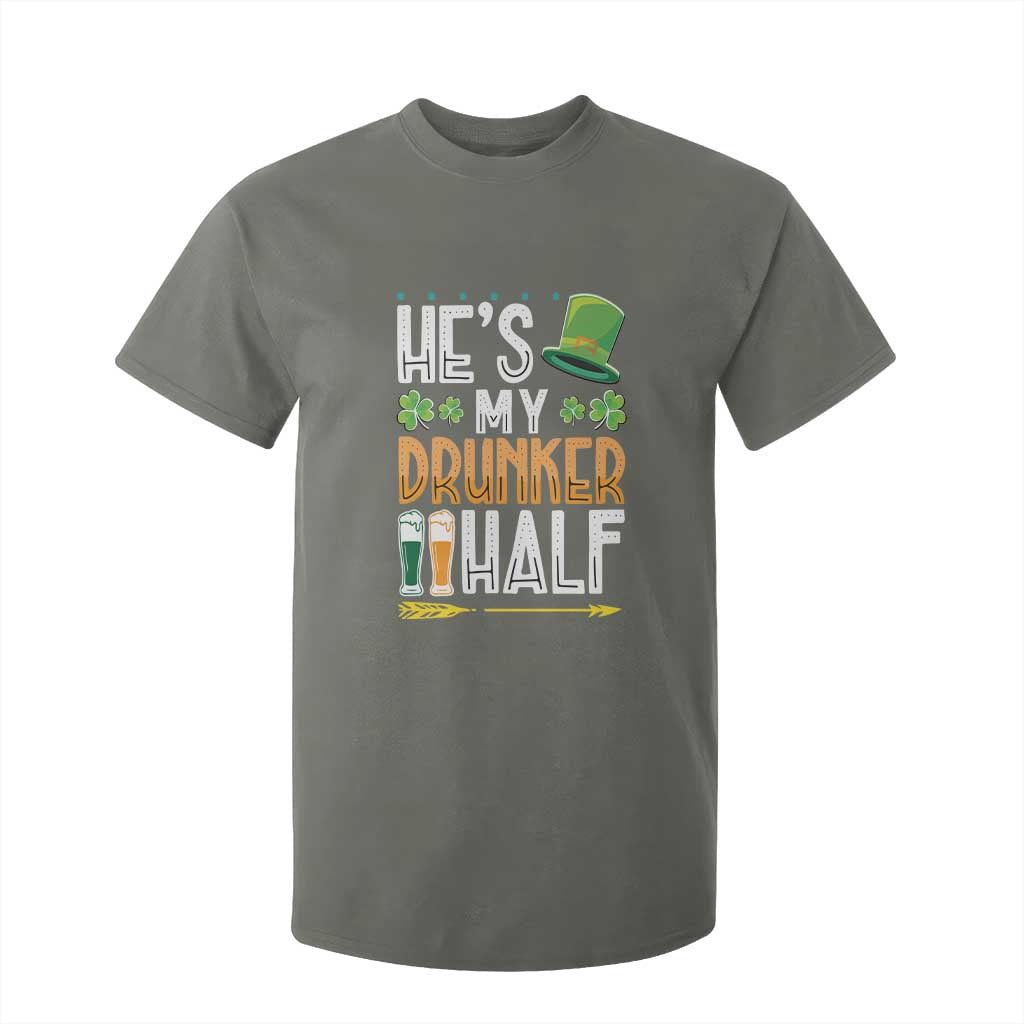St Patrick's Day Couple Matching T Shirt For Kid He's My Drunker Half TS09 Military Green Print Your Wear