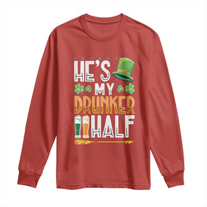 St Patrick's Day Couple Matching Long Sleeve Shirt He's My Drunker Half TS09 Red Print Your Wear