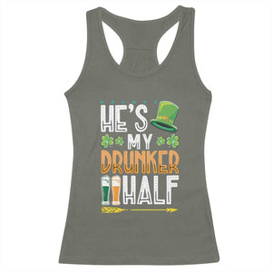 St Patrick's Day Couple Matching Racerback Tank Top He's My Drunker Half TS09 Military Green Print Your Wear